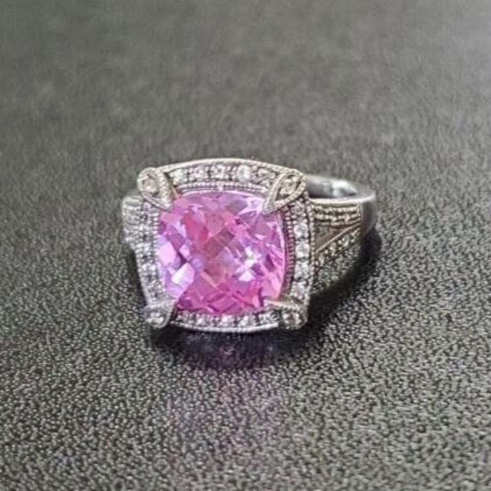 Lorenzo white gold plated pink topaz ring